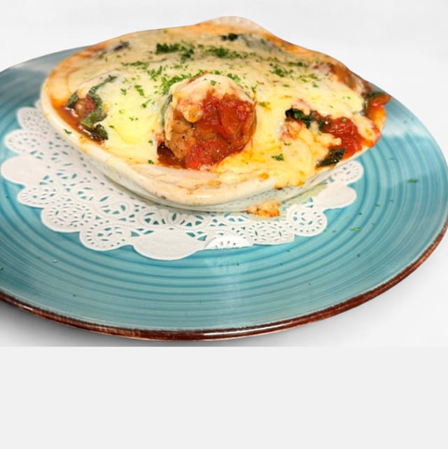 Polenta Bake with Organic Chicken Meatballs.